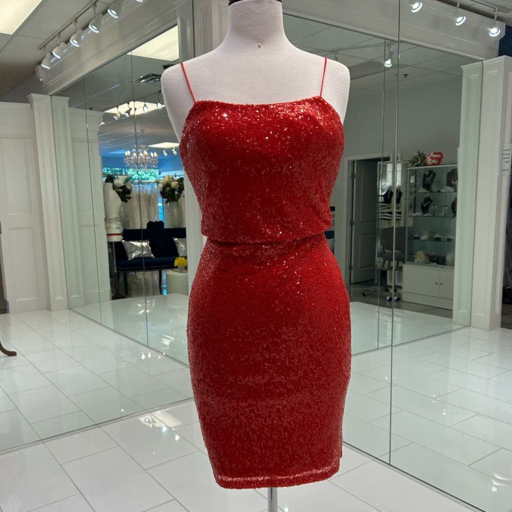 Christina Wu Short Red Sequin Women's Dress